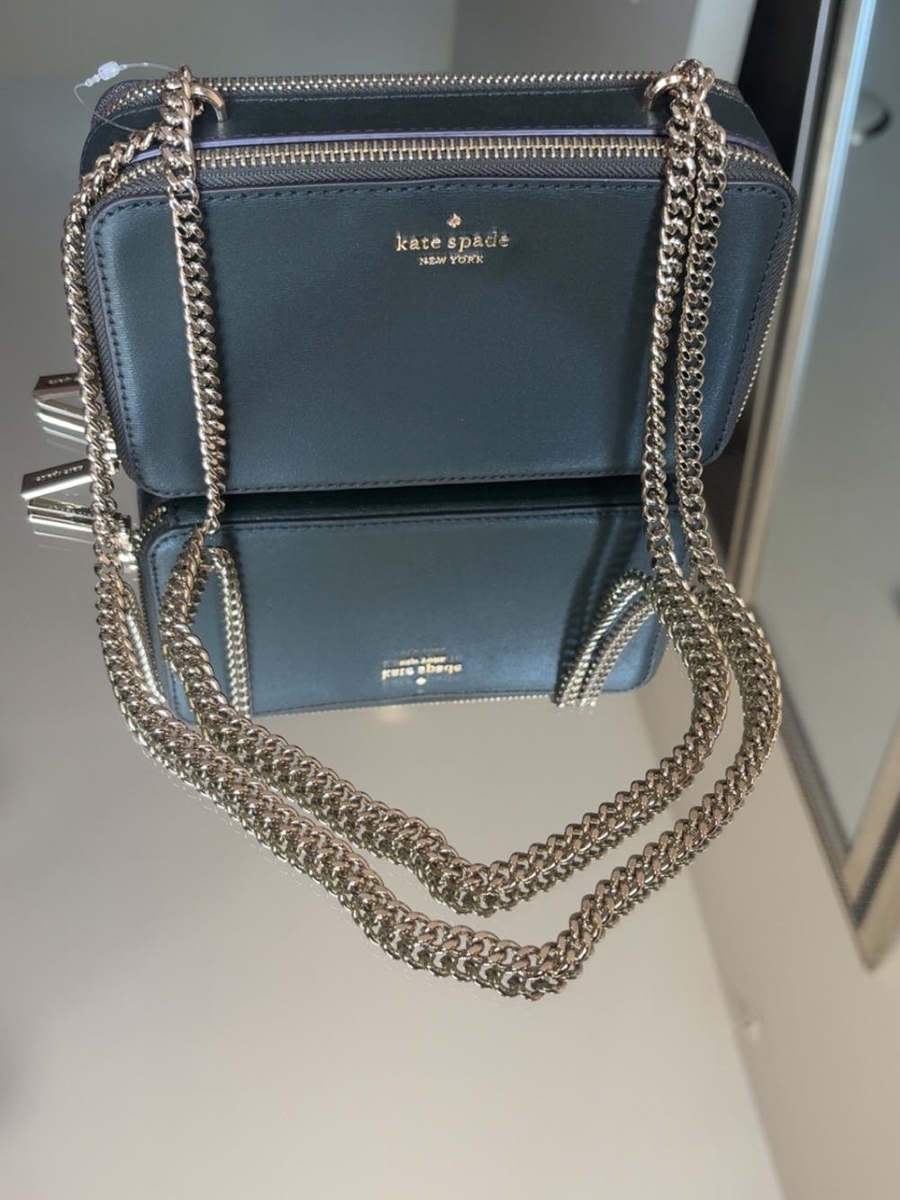 NWOT Kate Spade Connie Double Zip Chain Crossbody Dark Green/ Spruce